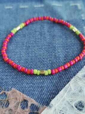 Roxanne Assoulin Color Therapy Pink Green Beaded Bracelet NEW